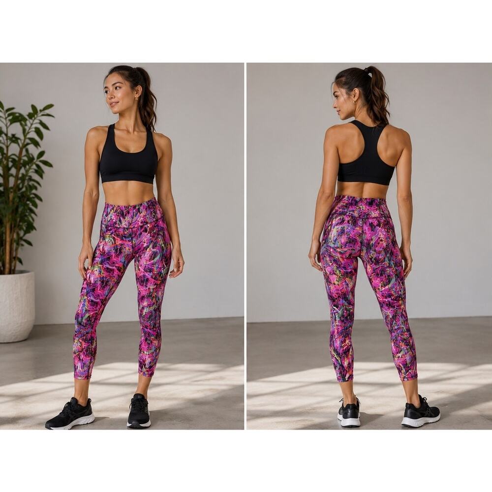 Lululemon Base Pace High Rise Crop Leggings Hyper Flow Pink Multi 14